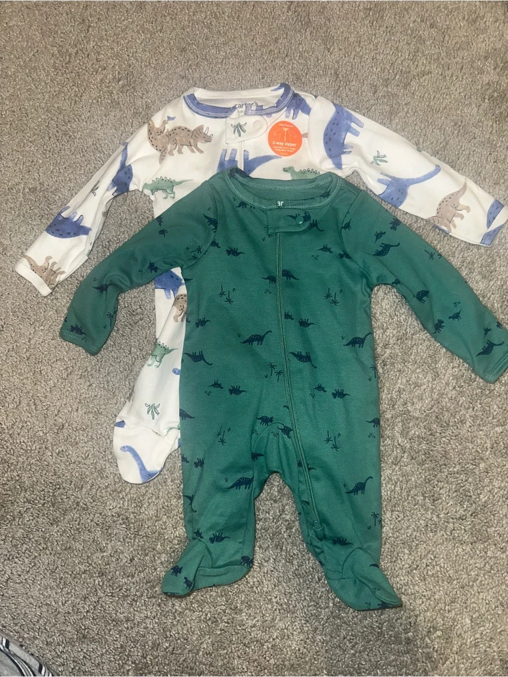 cloud island White & Teal Baby Footed One-Piece Set